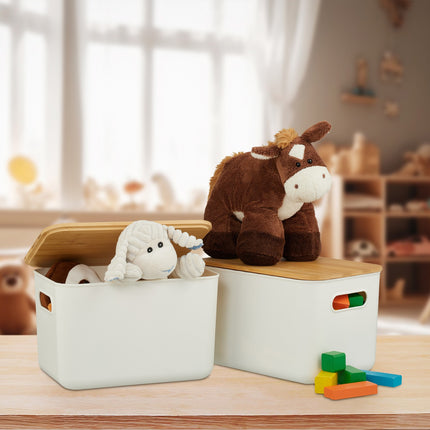 Plastové úložné boxy s bambusovými víky, sada 2 ks