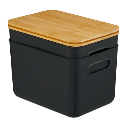 Plastové úložné boxy s bambusovými víky, sada 2 ks