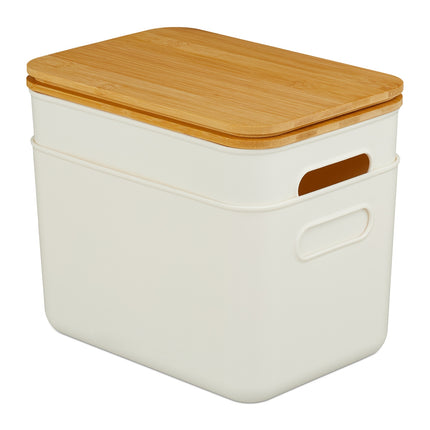Plastové úložné boxy s bambusovými víky, sada 2 ks