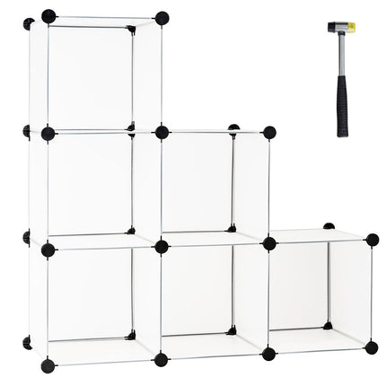 Zásuvný regál ze 6 kostek, DIY kostkový regál, stohovatelný, plastový policový systém, stupňovitý regál, bílý