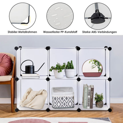 Zásuvný regál ze 6 kostek, DIY kostkový regál, stohovatelný, plastový policový systém, stupňovitý regál, bílý