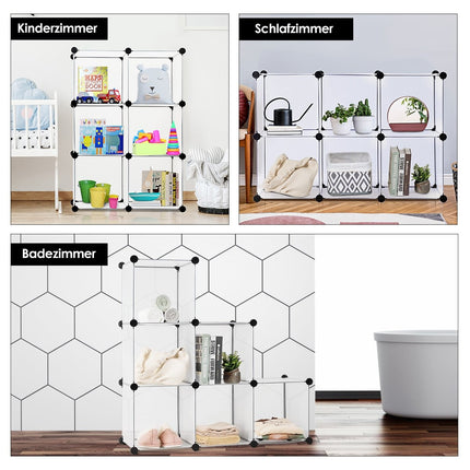Zásuvný regál ze 6 kostek, DIY kostkový regál, stohovatelný, plastový policový systém, stupňovitý regál, bílý