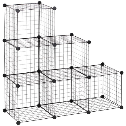Modulární drátěný úložný regál – 6 kostek, černá, 109 x 37 x 109 cm