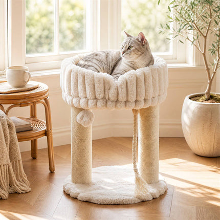 Plush Cat Tree with Sisal Posts & Lounging Platform, Beige