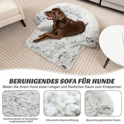 Plyšový pelíšek pro psy s protiskluzovou základnou, snímatelným pratelným potahem a měkkým krčním válečkem, velký 115 x 120 cm, šedo-bílý