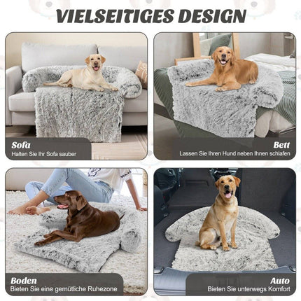 Plyšový pelíšek pro psy s protiskluzovou základnou, snímatelným pratelným potahem a měkkým krčním válečkem, velký 115 x 120 cm, šedo-bílý