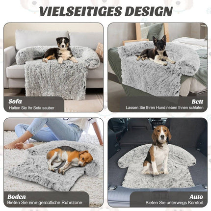Plyšový pelíšek pro psy s protiskluzovou základnou, snímatelným pratelným potahem a měkkým válečkem, střední velikost 112 x 101 cm, šedo-bílý