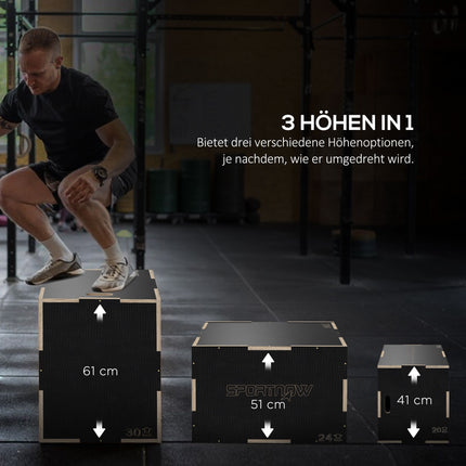 Plyo Box, 3 Heights, 61x51x41 cm, Black, 120 kg Capacity