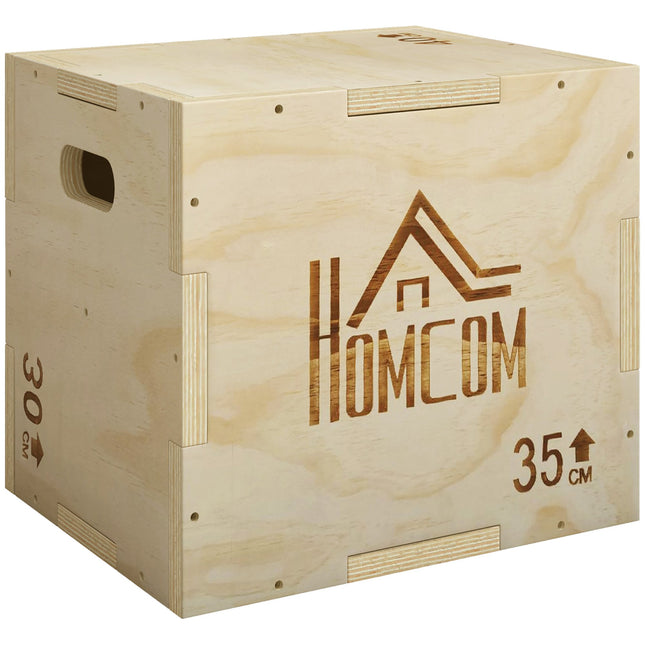 Plyo box 3v1, přírodní dřevo, 3 výšky, 40.5x35.5x30.5 cm