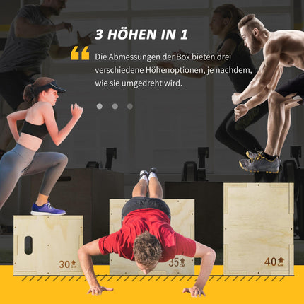 Plyo box 3v1, přírodní dřevo, 3 výšky, 40.5x35.5x30.5 cm
