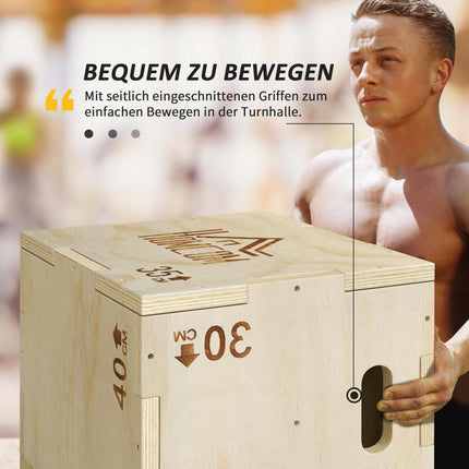 Plyo box 3v1, přírodní dřevo, 3 výšky, 40.5x35.5x30.5 cm