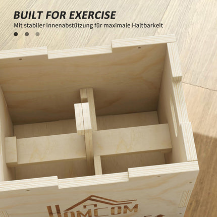 Plyo box 3v1, přírodní dřevo, 3 výšky, 40.5x35.5x30.5 cm