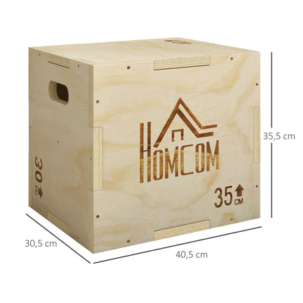 Plyo box 3v1, přírodní dřevo, 3 výšky, 40.5x35.5x30.5 cm