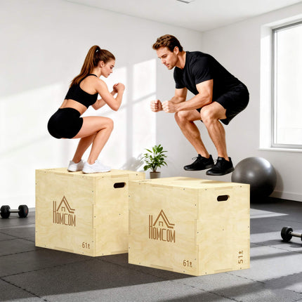 Plyo box 3v1, přírodní dřevo, 51/61/76 cm, nosnost 120 kg