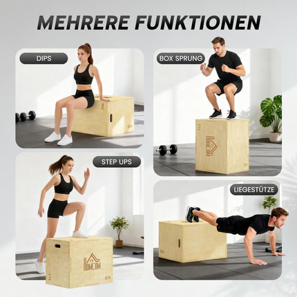 Plyo box 3v1, přírodní dřevo, 51/61/76 cm, nosnost 120 kg