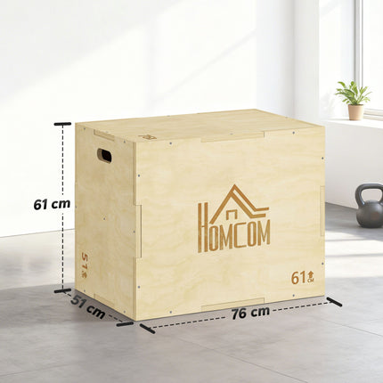 Plyo box 3v1, přírodní dřevo, 51/61/76 cm, nosnost 120 kg