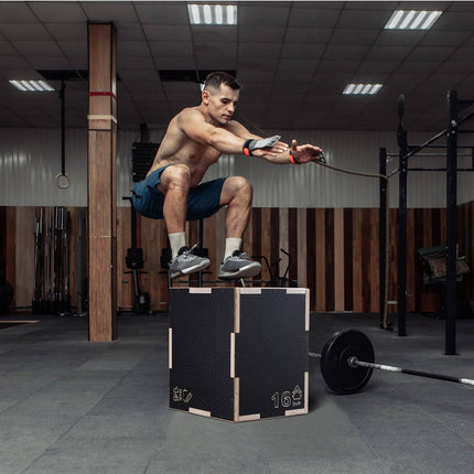 Plyometric Jump Box, 3-In-1 16-14-12 In Wooden Anti-Slip