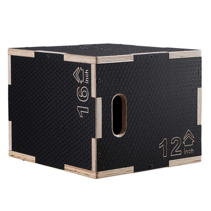 Plyometric Jump Box, 3-In-1 16-14-12 In Wooden Anti-Slip