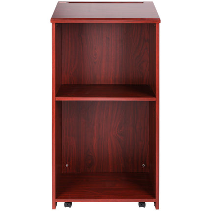 Podium Stand 47 in, Rolling Casters, Storage Shelves, Brown
