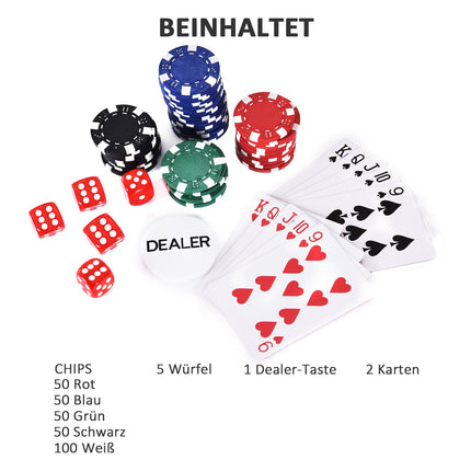 Pokerová sada s 200 žetony, kartami a kostkami v hliníkovém kufříku