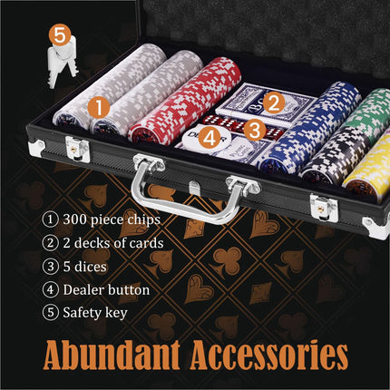 Poker Chip Set, 300 Chips, Texas Hold'em, Aluminum Case