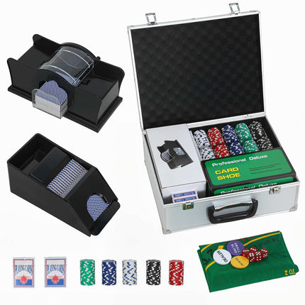 Pokerová sada s 300 žetony, 2 balíčky karet, kostky, kufřík pro 8 hráčů