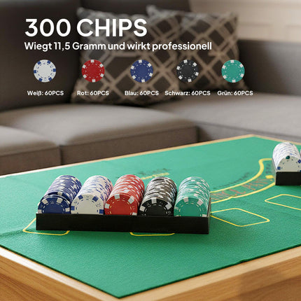 Pokerová sada s 300 žetony, 2 balíčky karet, kostky, kufřík pro 8 hráčů