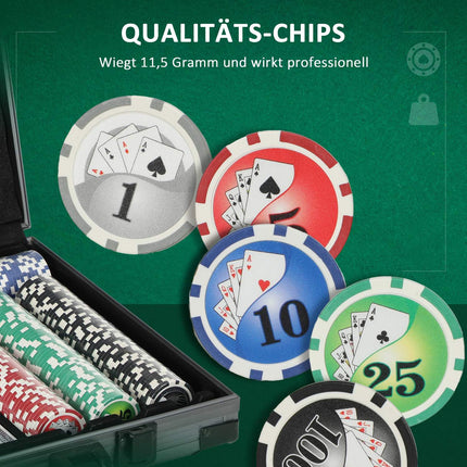 Pokerová sada se 400 žetony, hrací podložkou a hliníkovým kufříkem
