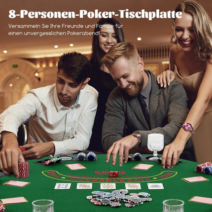 Pokerová podložka 120 x 120 cm Texas Holdem skládací potah pokerového stolu pro 8 hráčů s držáky na nápoje zelená