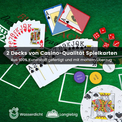 Pokerová sada s 300 laserovými žetony a hracími kartami a 5 kostkami a 3 dealer žetony a 2 klíči pokerový kufřík