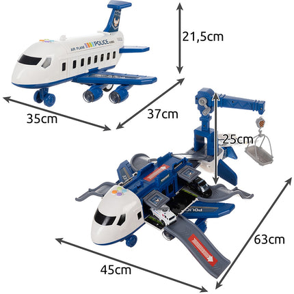 Police Plane Toy Set with Cars, Foldable Parking Lot