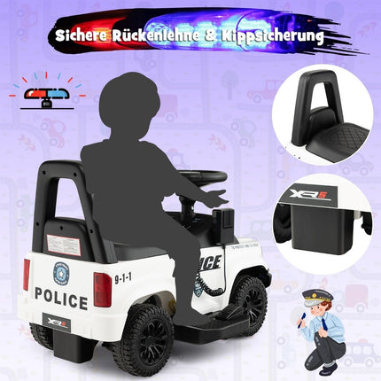 Policejní elektrické auto pro děti 6V elektrické dětské auto s úložným prostorem bílé
