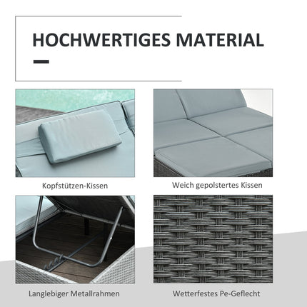 Dvojité lehátko se stříškou proti slunci, ocel & polyester, šedá