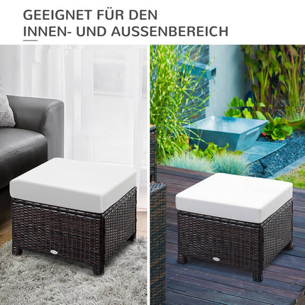 Balcony stool in poly rattan with cushion, brown/cream, 50x50x35 cm