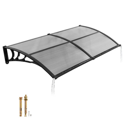 Polycarbonate Door Awning 38 x 78 in, Smoke Gray, Drainage