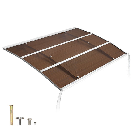Polycarbonate Door Awning Canopy With Drainage, 39 x 59 in, Brown