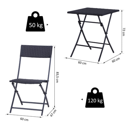 Černý ratanový bistro set pro 2 - zahradní nábytek z polyratanu