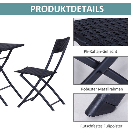 Černý ratanový bistro set pro 2 - zahradní nábytek z polyratanu