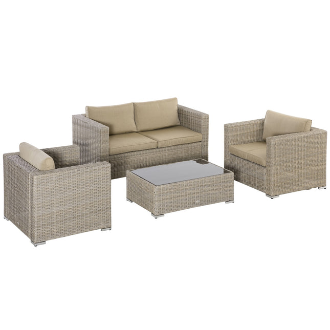 Zahradní lounge sestava z polyratanu pro 4 s podsedáky, khaki béžová