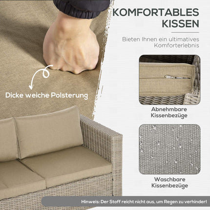 Zahradní lounge sestava z polyratanu pro 4 s podsedáky, khaki béžová