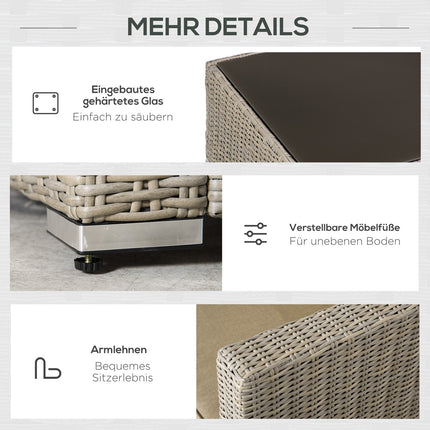 Zahradní lounge sestava z polyratanu pro 4 s podsedáky, khaki béžová