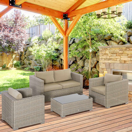 Zahradní lounge sestava z polyratanu pro 4 s podsedáky, khaki béžová