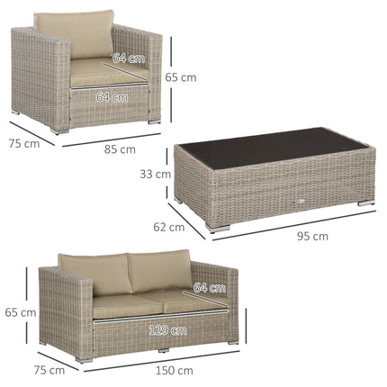 Zahradní lounge sestava z polyratanu pro 4 s podsedáky, khaki béžová