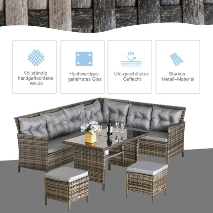 Šedý polyratanový venkovní lounge set s polštáři
