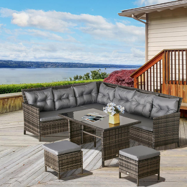 Šedý polyratanový venkovní lounge set s polštáři