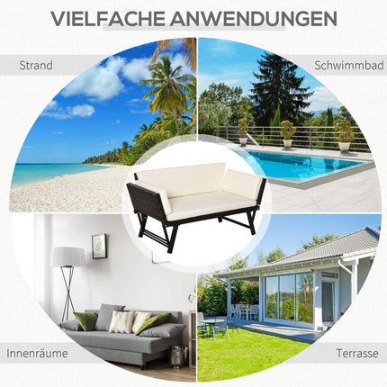 2-seater poly rattan garden sofa with folding armrests