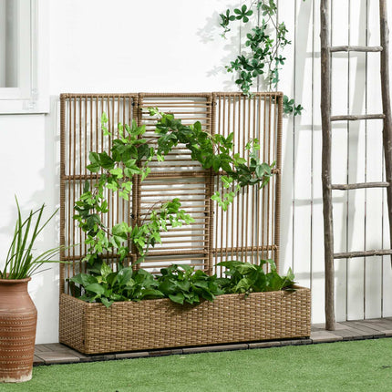 Vyvýšený truhlík z polyratanu s treláží na zahradu a balkon