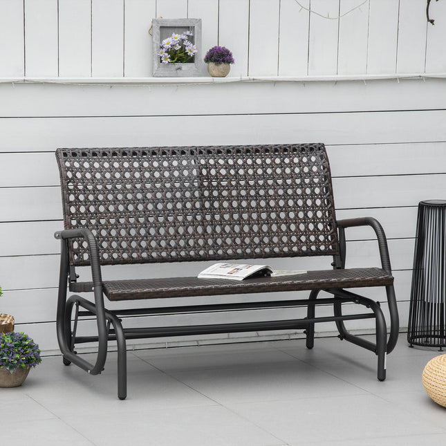Polyrotan Schommelbank 2-Zits Buitenterras Tuin Loveseat Tuinschommel Met Rugleuning Bank Parkbank Bruin 70 X 120 X 84 Cm