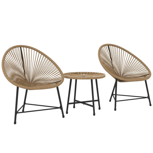 Polyrotan tuinmeubelset, outdoor lounge balkonmeubel voor 2 personen, 3-delige zitgroep met 2 stoelen, tafel, weerbestendige tuinlounge voor in de tuin, terrasbalkon, natuurlijk hout Aosom