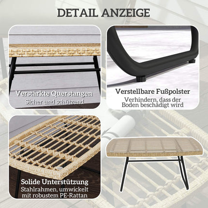 Zahradní odkládací stolek z polyratanu, odolný vůči UV, skleněná deska